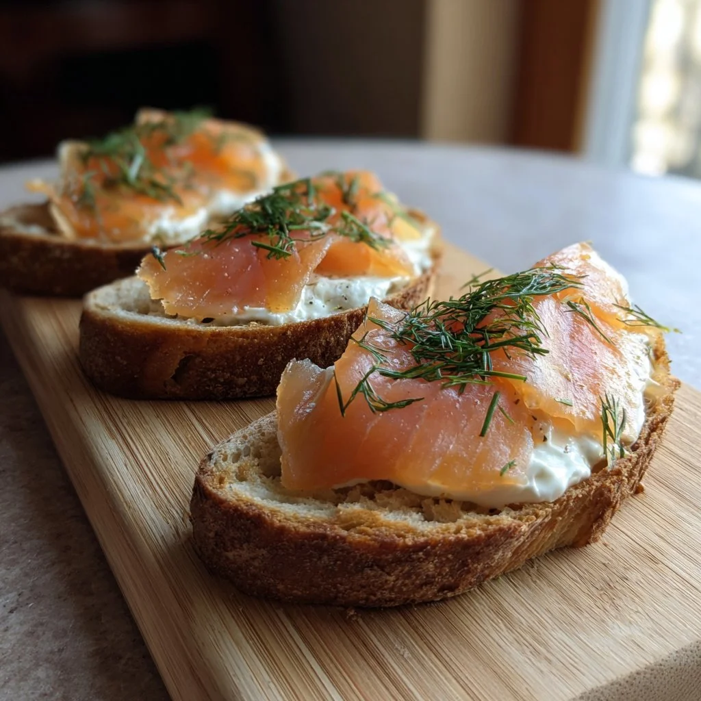 Sandwiches de pain moelleux garnis de saumon fumé.