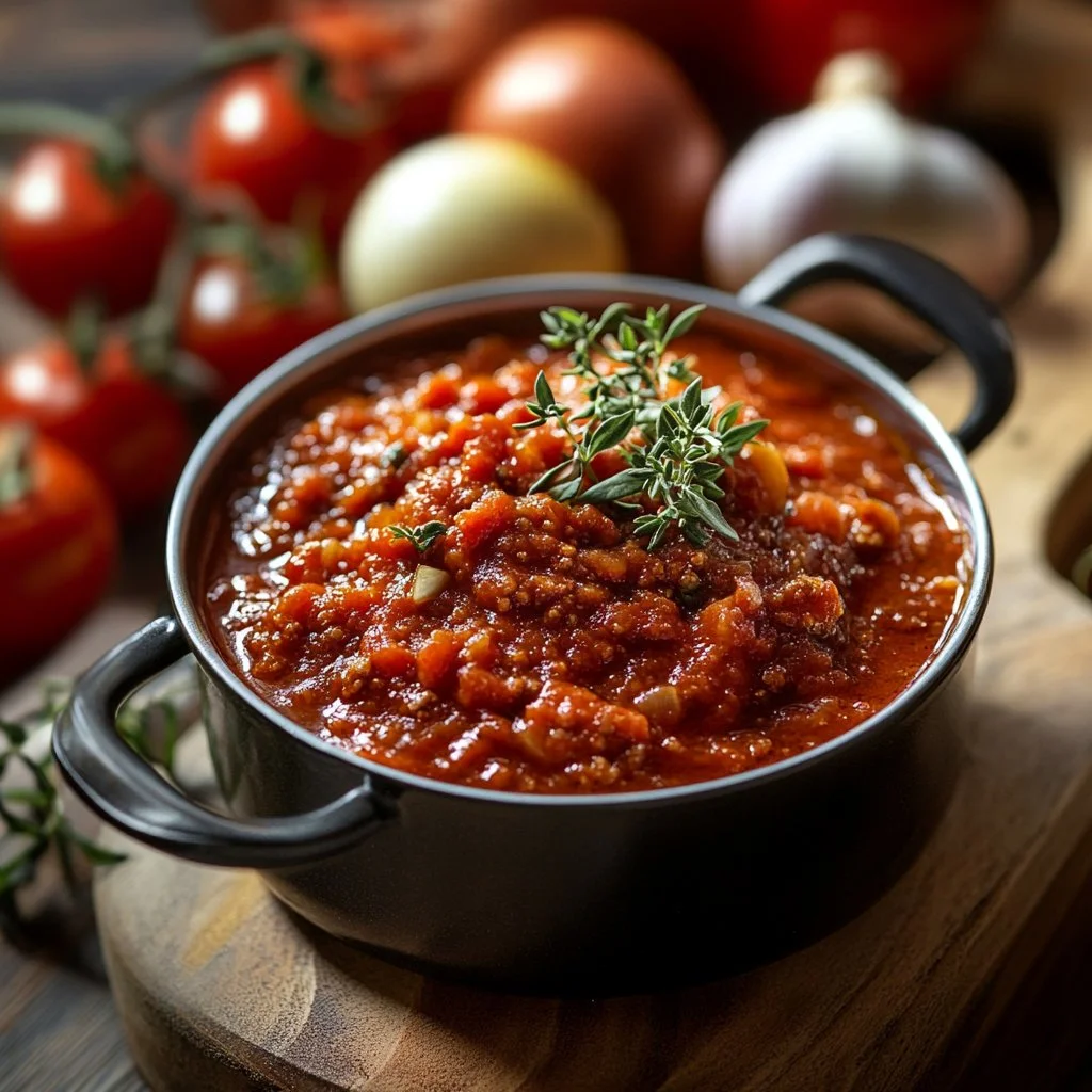 Recette de sauce bolognaise traditionnelle italienne pour des plats savoureux.