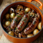 Saucisses Pommes de Terre et Champignons au Four