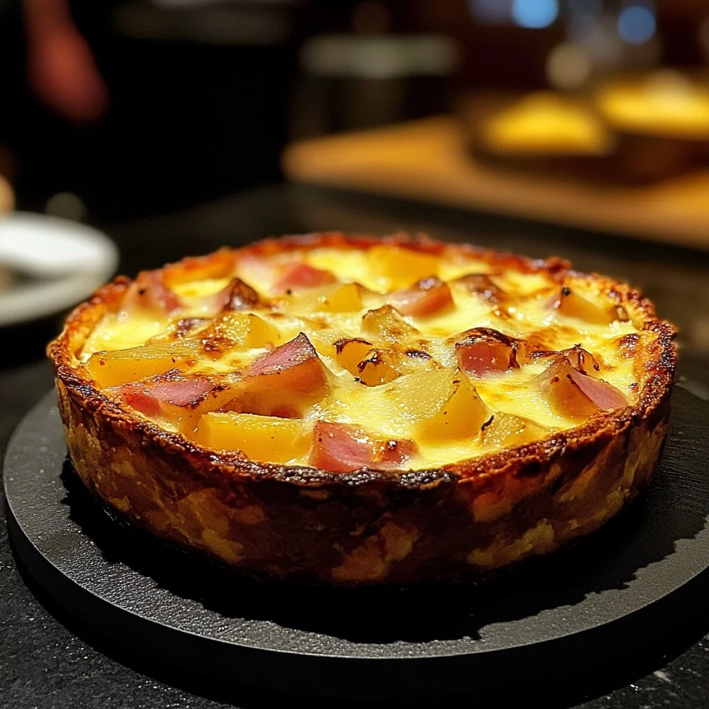 Tarte façon raclette avec fromage fondu et garnitures savoureuses