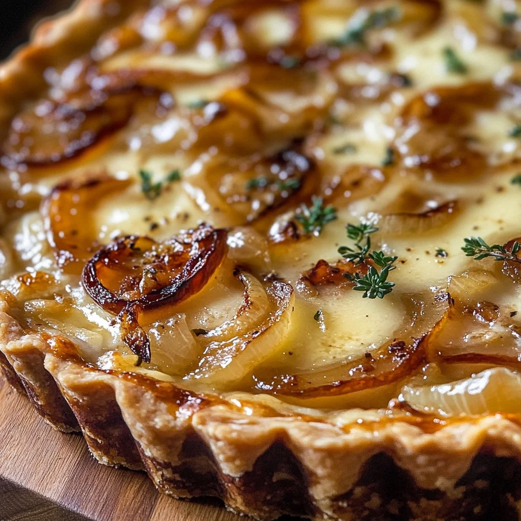 Tarte Oignon Gruyère avec oignons caramélisés et fromage fondu