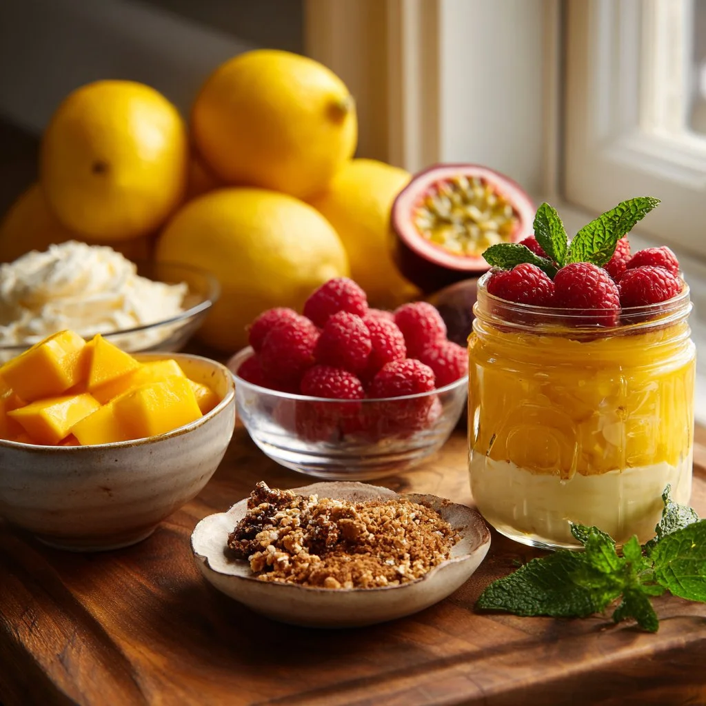 Image d'un Tiramisu Tropical avec fruits exotiques et crème onctueuse