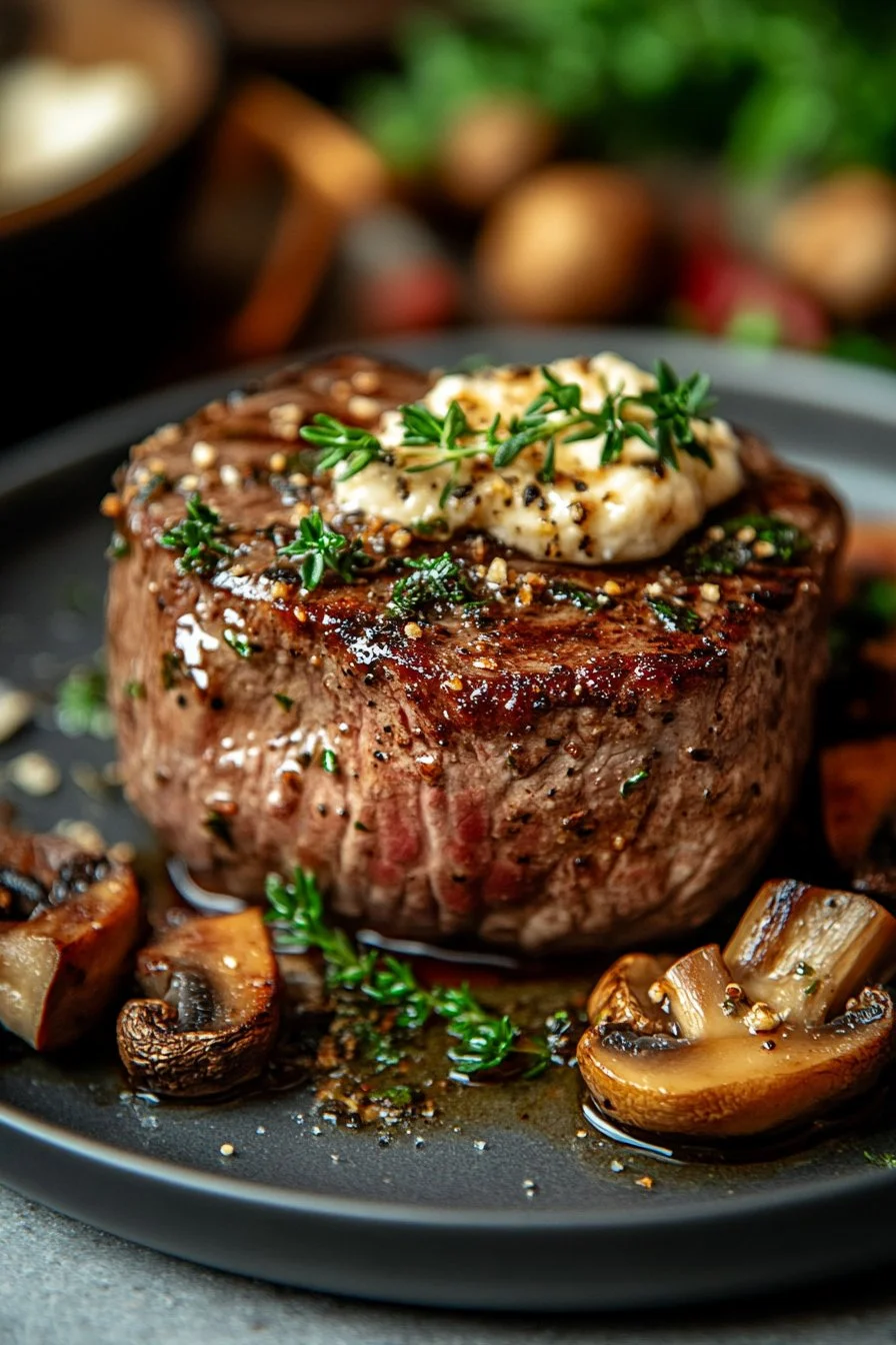 Filet Mignon with Boursin and Mushrooms