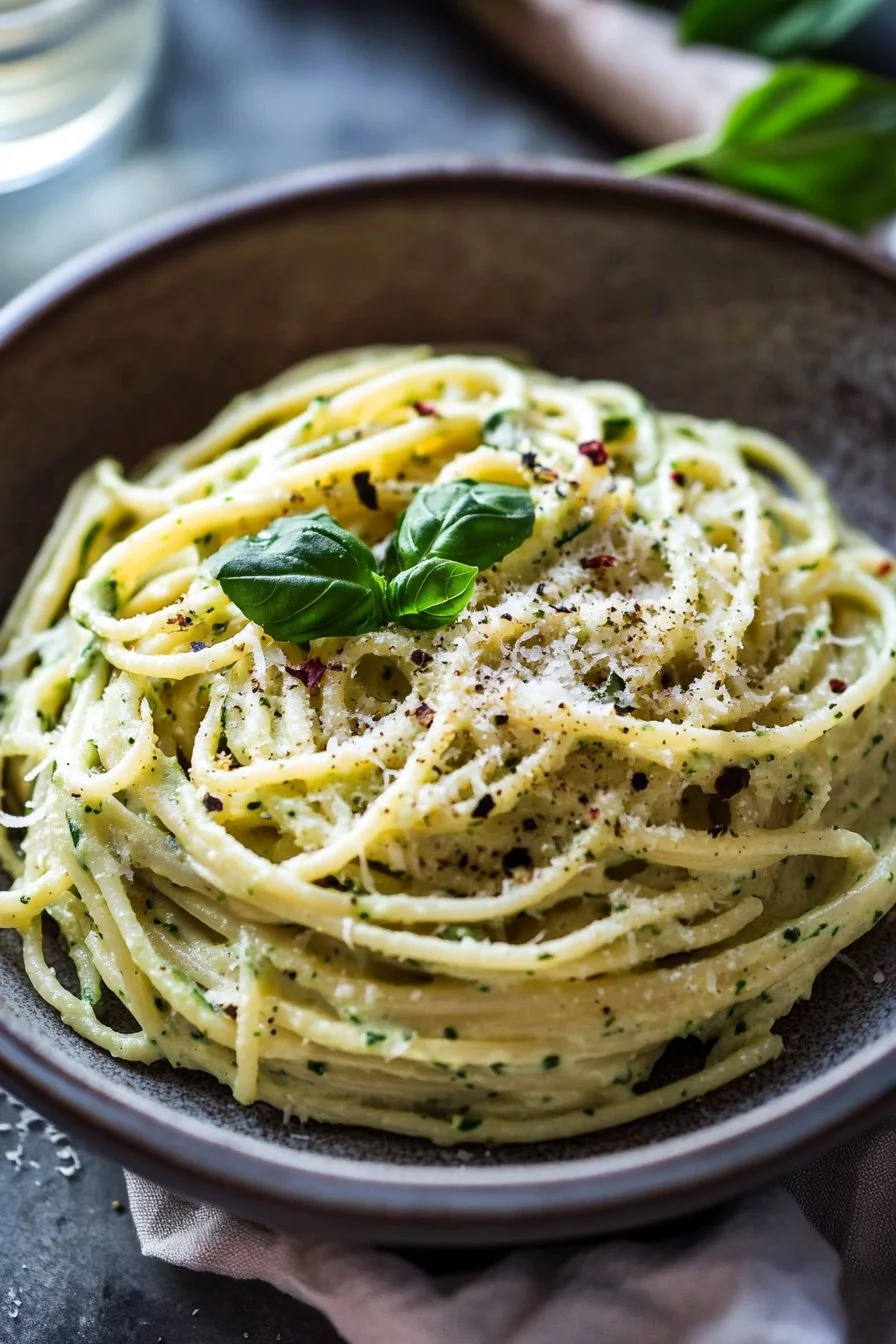 Spaghettis à la crème de courgettes