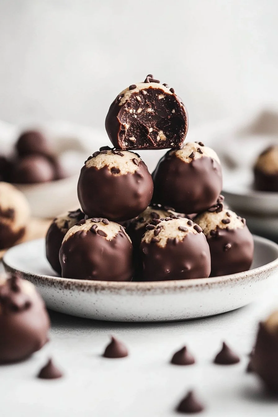 Balles de Pâte à Cookie Saines enrobées de Chocolat (sans Gluten, Végan)