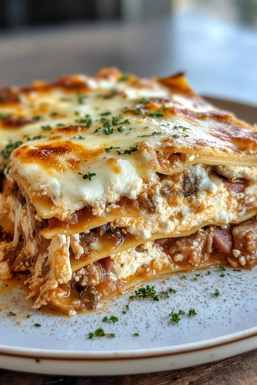 Lasagnes aux Champignons, Jambon et Fromage