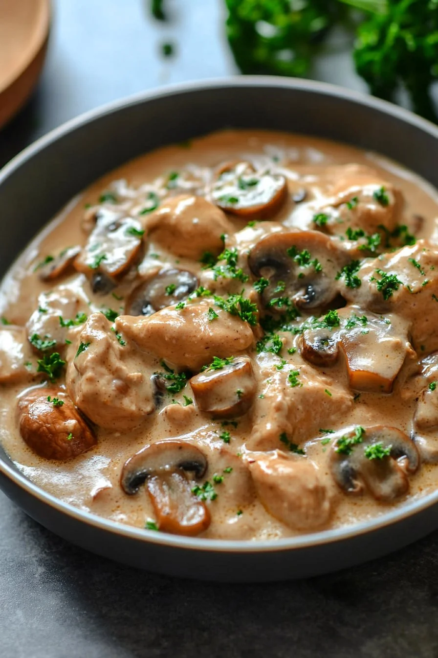 Stroganoff de poulet aux champignons