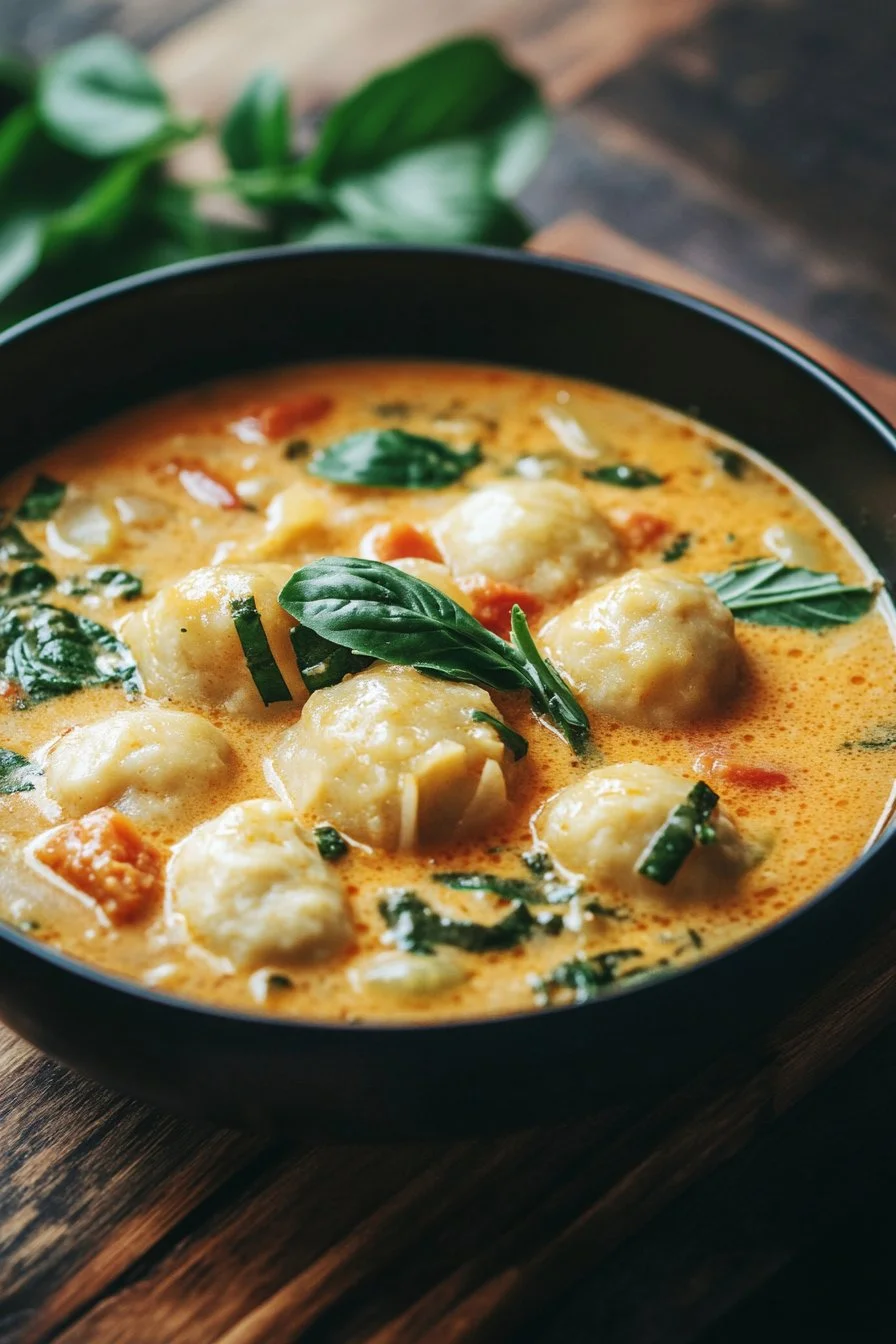 Thai Curry Soup with Coconut Dumplings