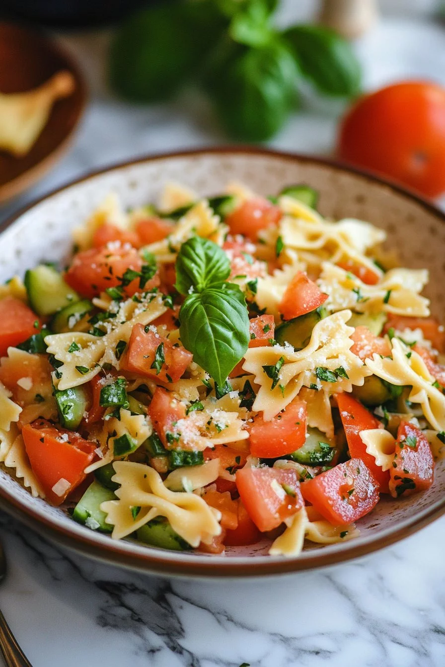 Salade de pâtes en nouilles papillon colorées