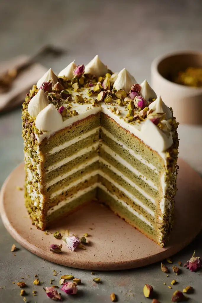 Les Desserts à la Pistache : Saveurs Délicates et Créations Gourmandes 17 Gâteau à la pistache à étages