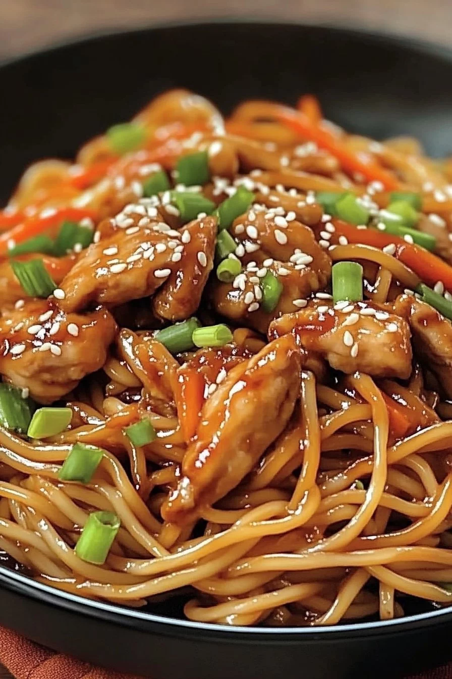 Les Nouilles Sautées au Poulet Caramélisé