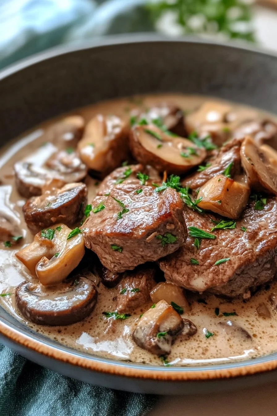 Entrecôtes de bœuf à la crème et aux champignons