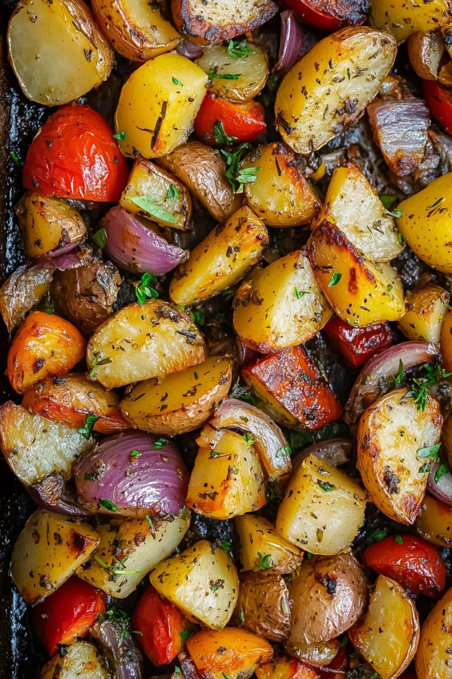 Pommes de terre et légumes rôtis à l'ail et aux herbes