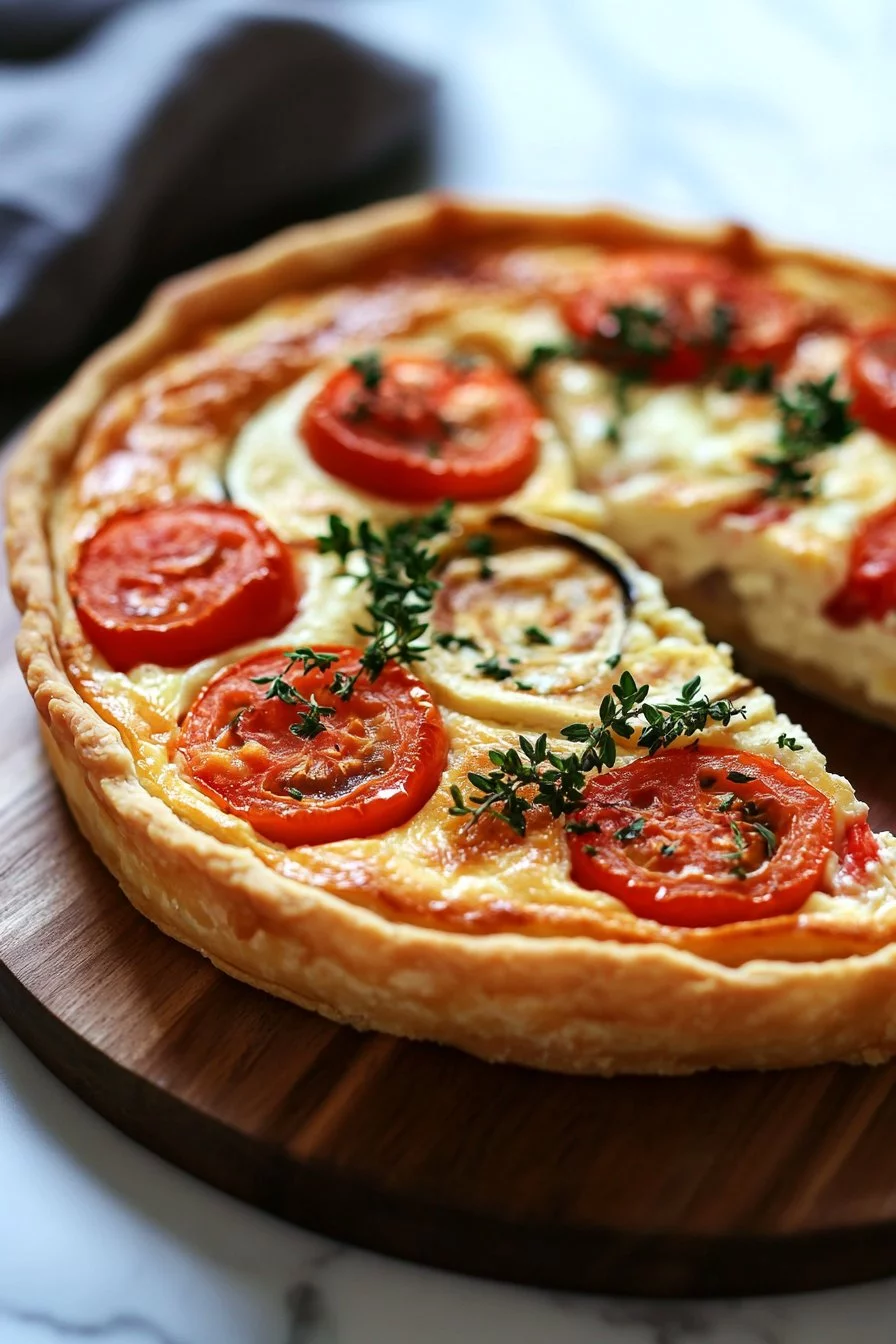 Quiche with tuna, tomato, and goat cheese