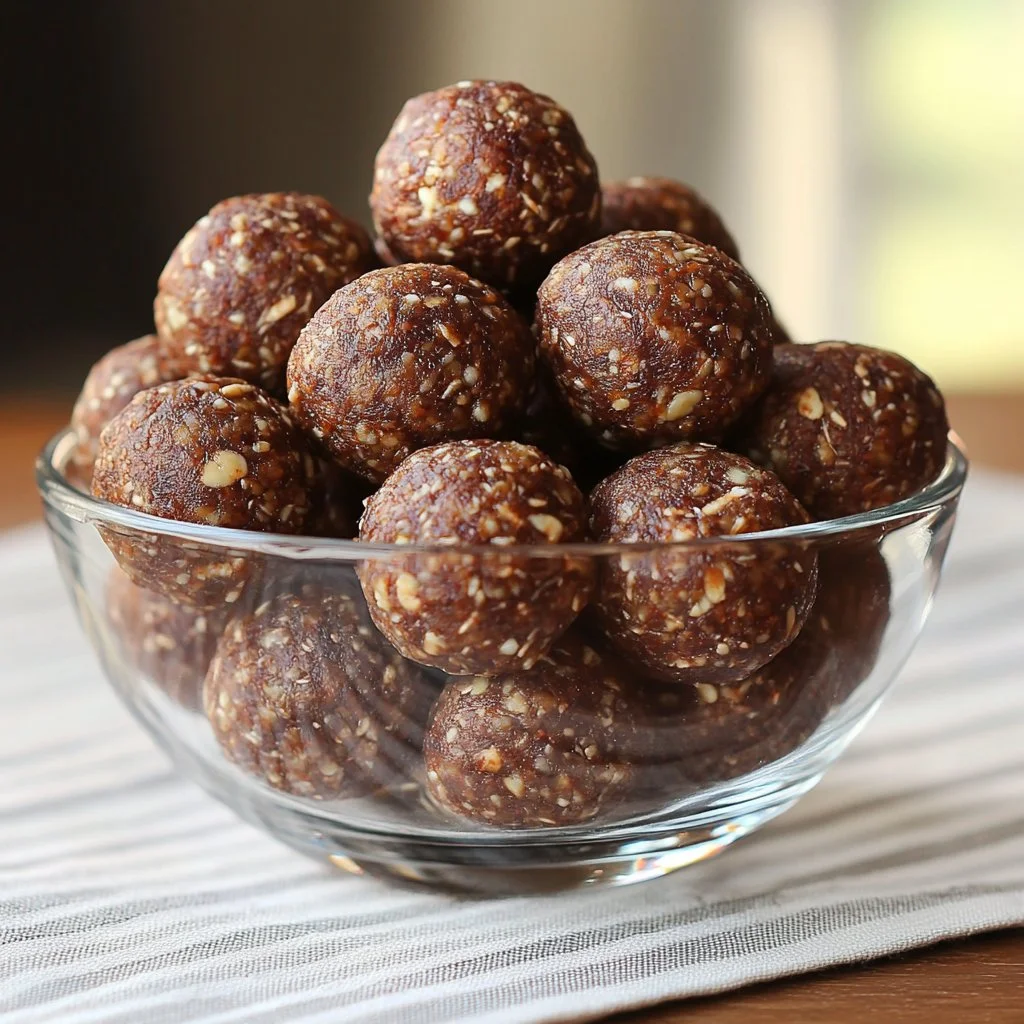 Boules d'énergie à base de dattes et cacao, collation saine et nourrissante.