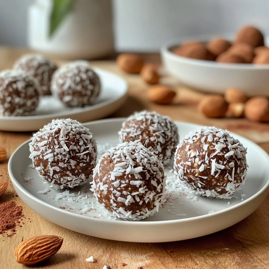 Boules énergétiques au chocolat et noix de coco, snacks sains pour énergie