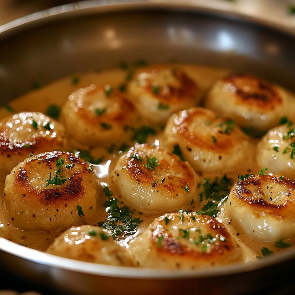 Boulettes de poulet avec sauce au poivre servies dans une assiette élégante.