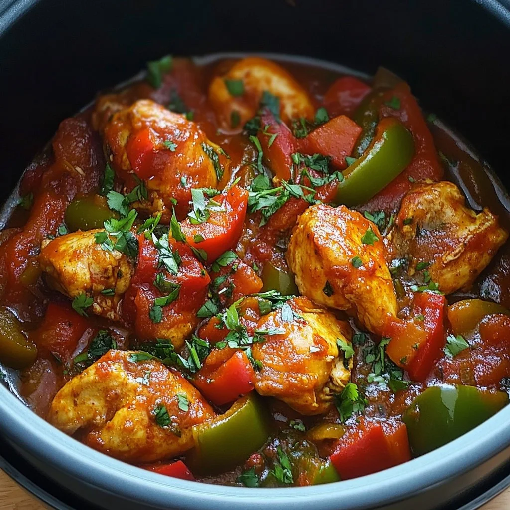 Recette de poulet avec poivrons et tomates, plat savoureux et coloré