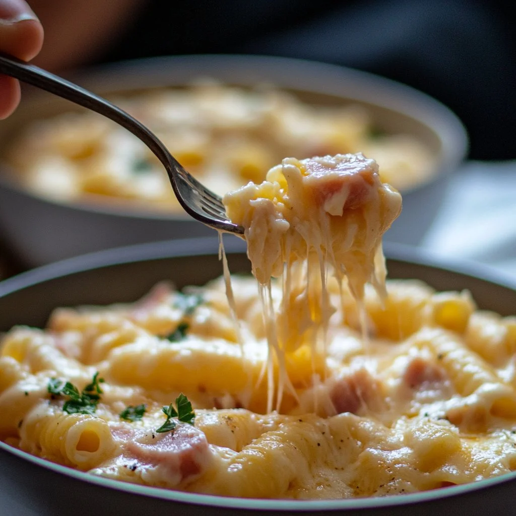 Plat de coquillettes au jambon savoureux et réconfortant
