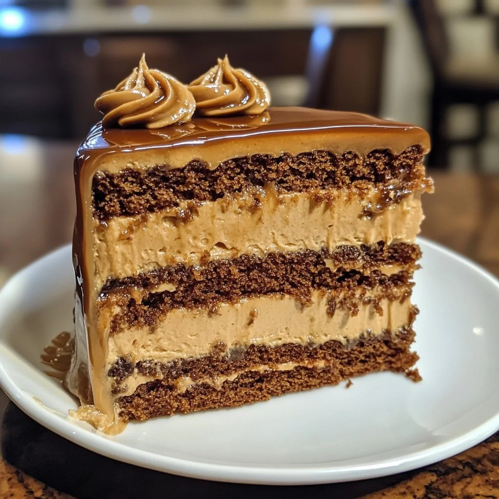 Gâteau Café Caramel chocolat et crème au caramel sur assiette