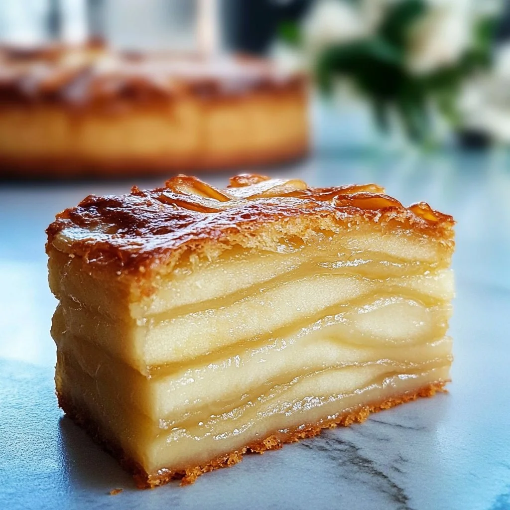Gâteau invisible aux pommes préparé avec des tranches de pommes et une pâte légère