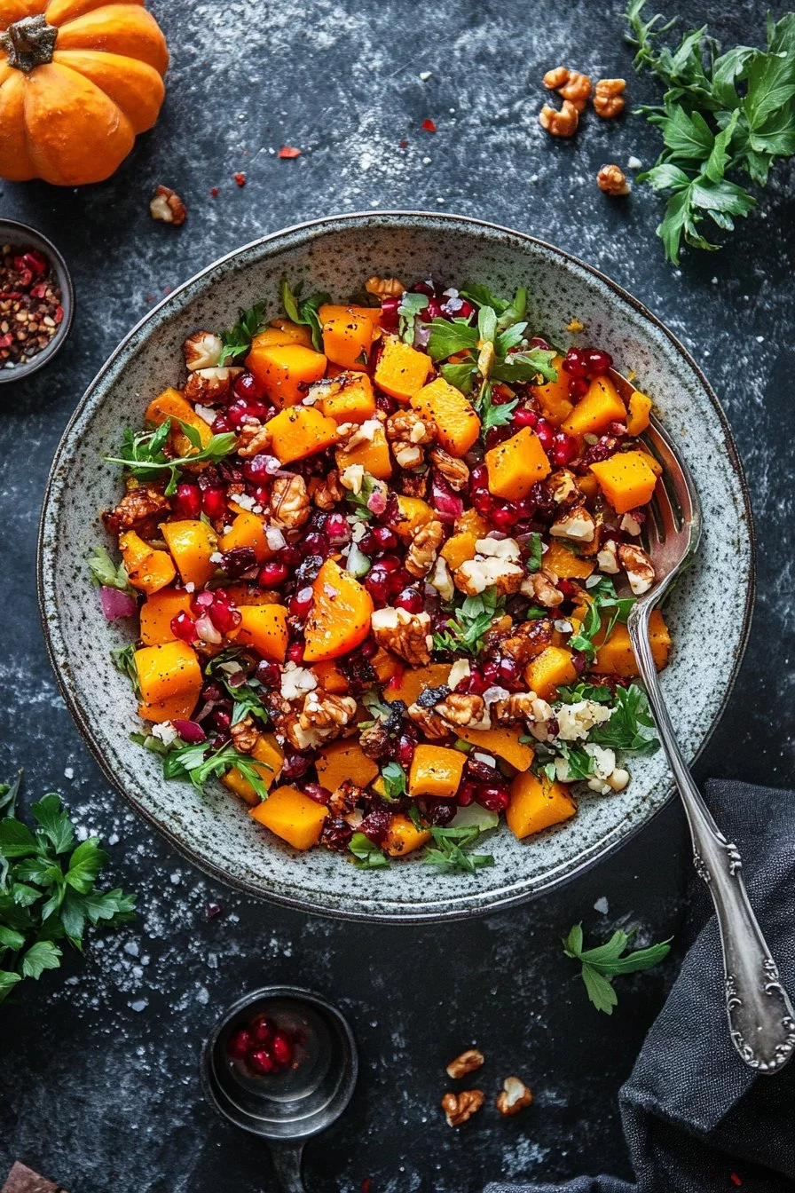 Salade de légumes d'hiver avec courge butternut rôtie