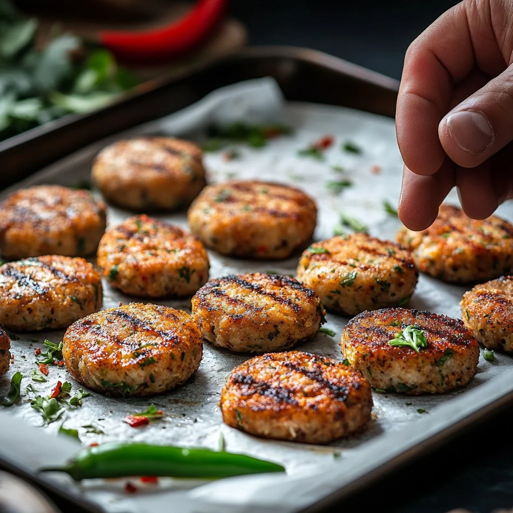 Boules de kefta grillées servies avec des herbes et des épices.