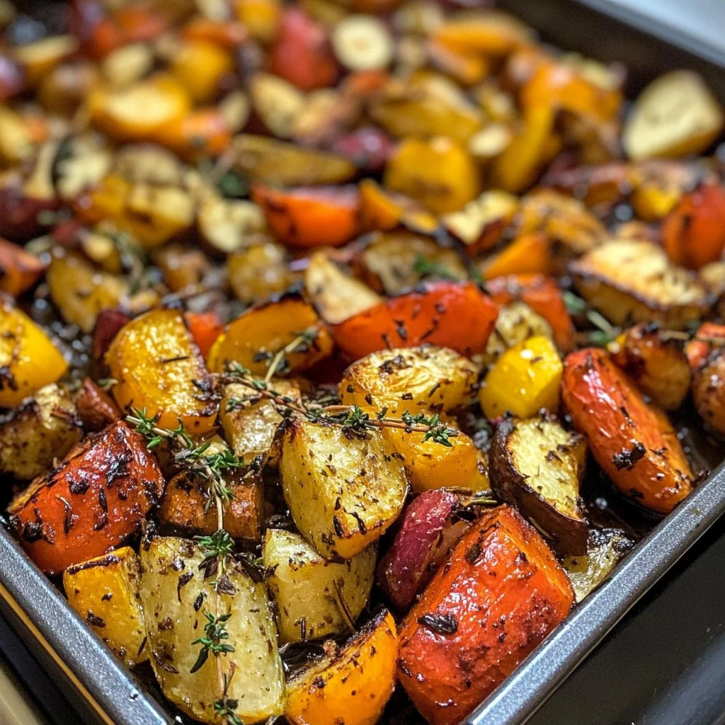 Légumes rôtis au miel et au thym, un plat coloré et appétissant