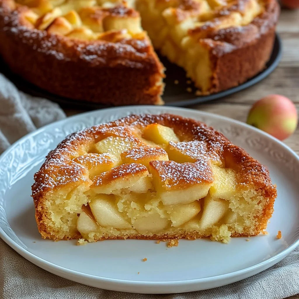 Moelleux aux pommes de grand-mère fraîchement préparé sur une assiette