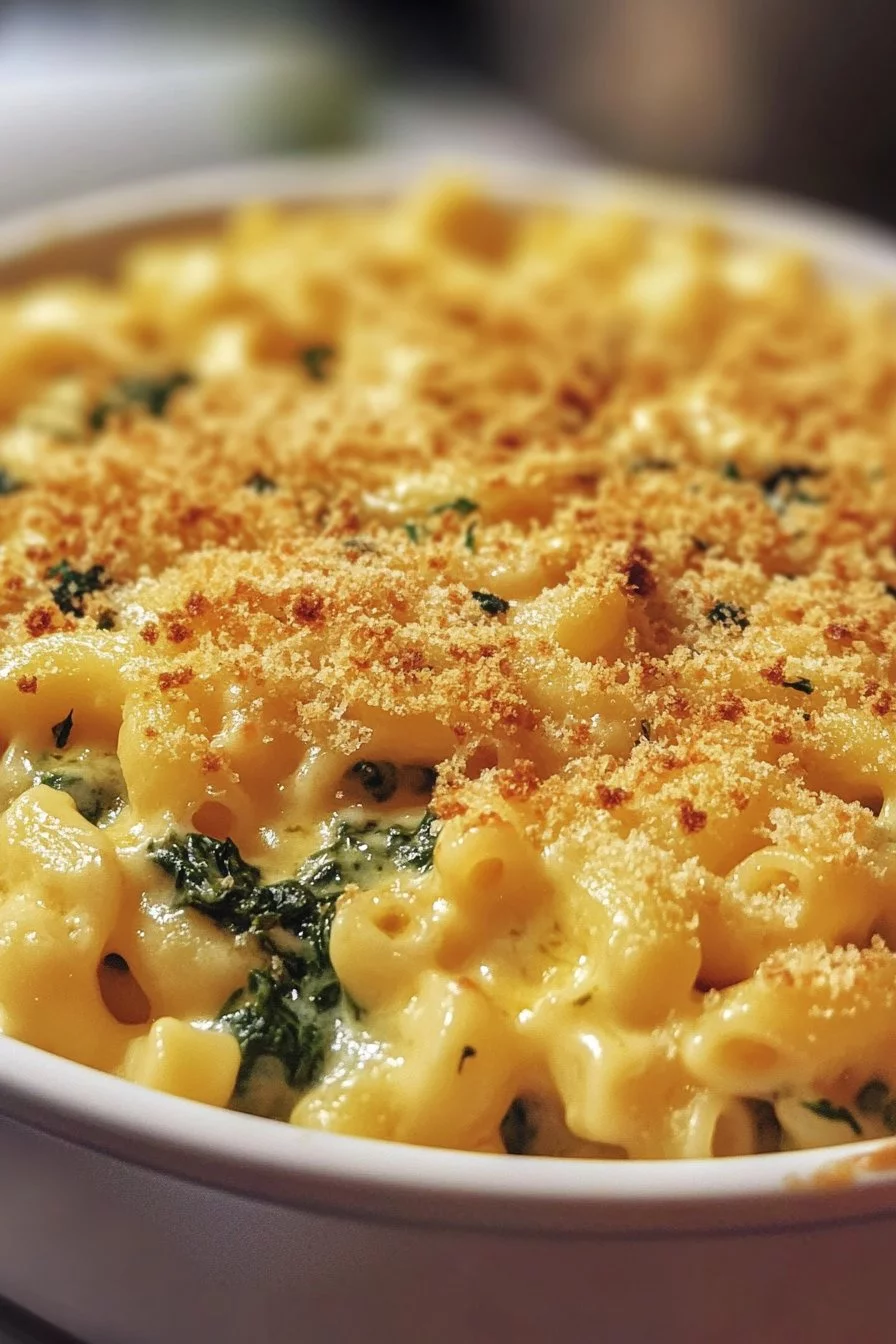 Macaroni and cheese with spinach