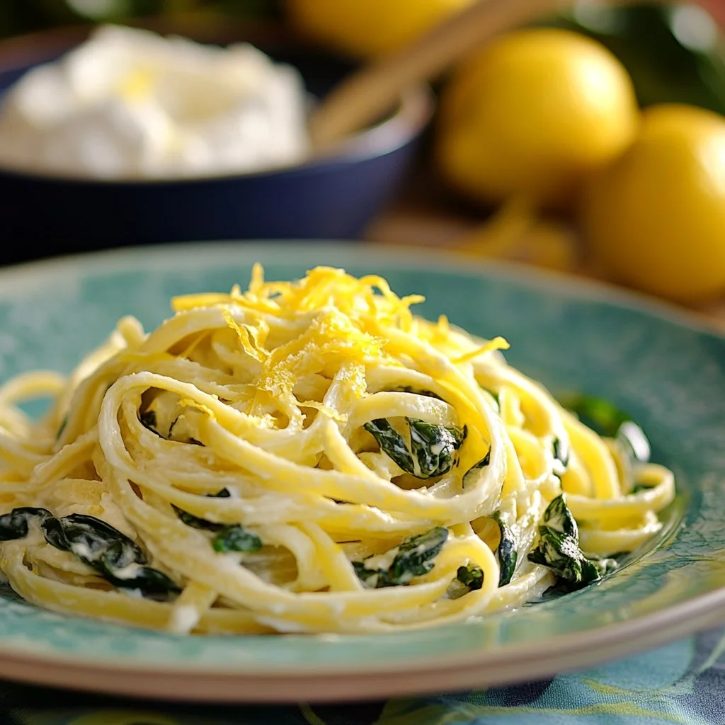 Pâtes au citron avec ricotta et épinards