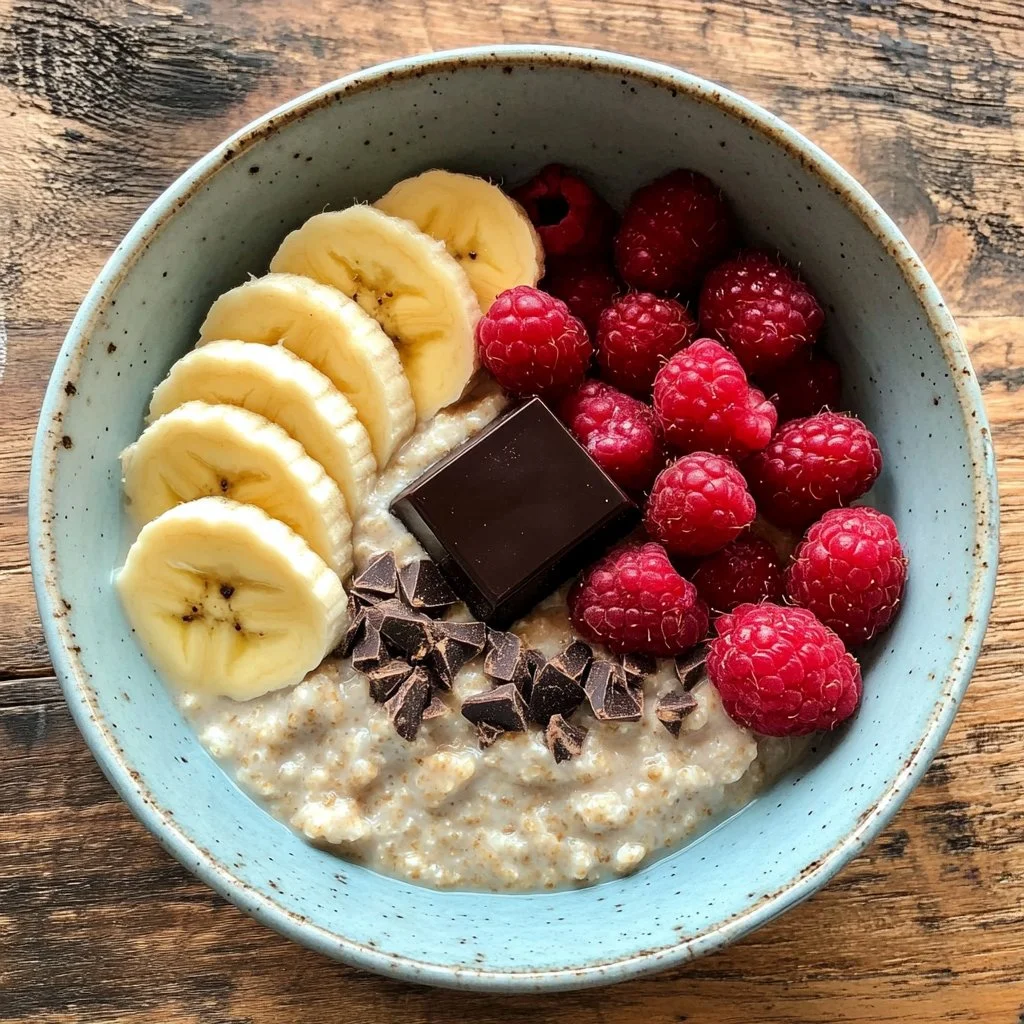 Bol de porridge aux flocons d'avoine garni de fruits et de miel