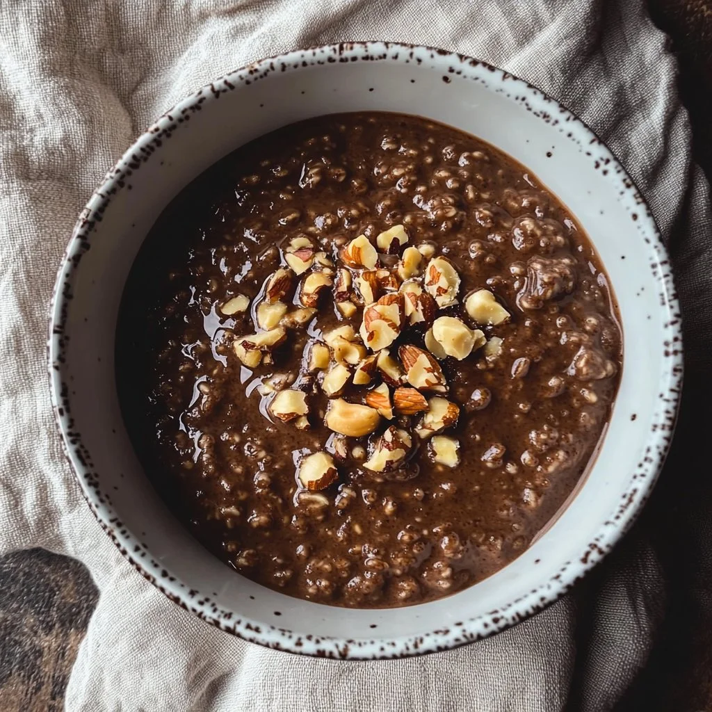 Porridge de millet au chocolat servi dans un bol