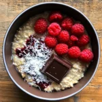 Porridge with raspberries and chocolate