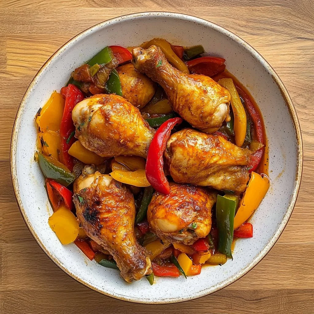 Poulet Basquaise servi avec légumes et épices typiques du Pays Basque