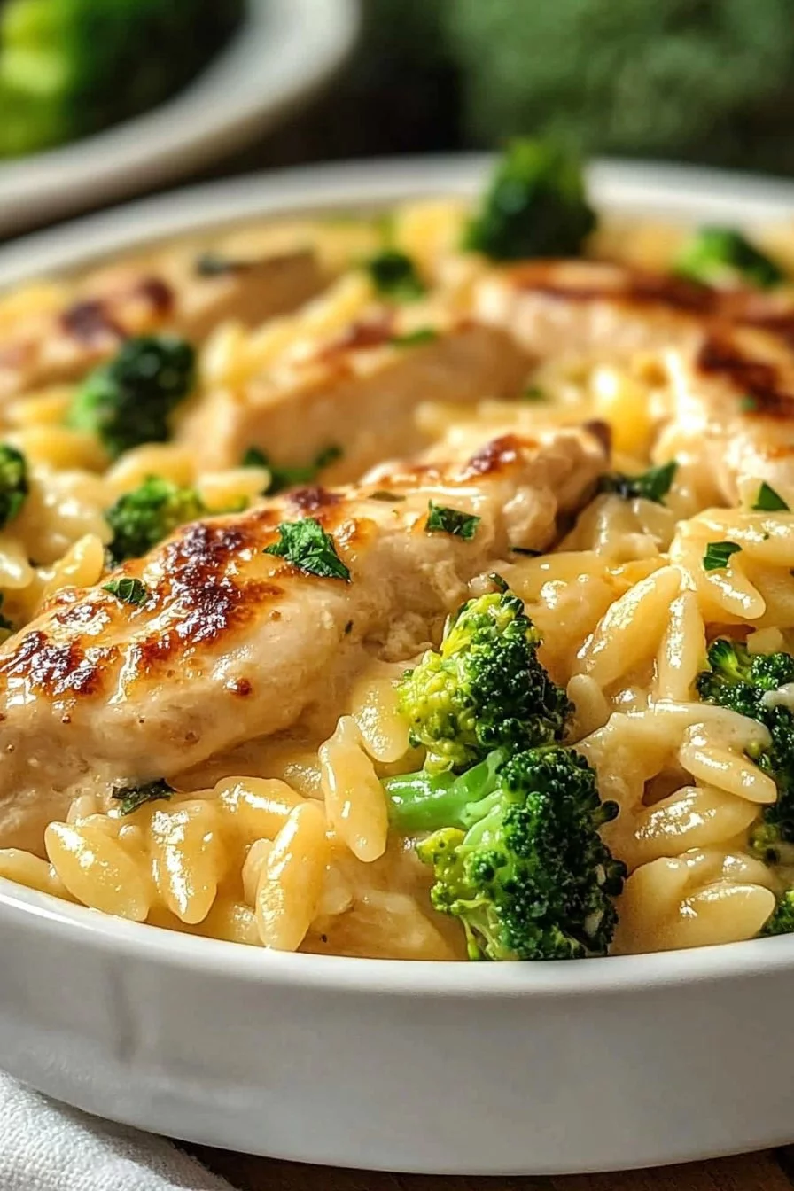 Poulet Brocoli Orzo au Cheddar