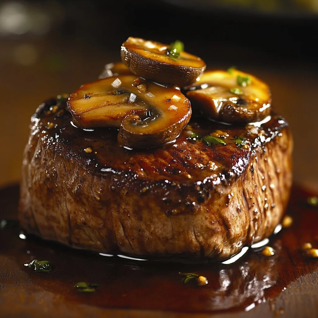 Filet mignon au Boursin et champignons, un plat gourmet.