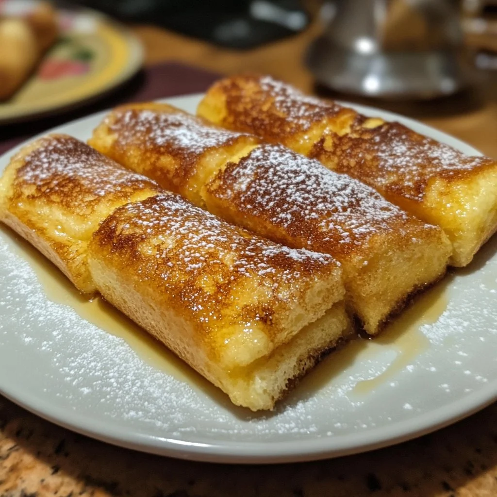 Roulés Pain Perdu garnis de compote et saupoudrés de sucre glace