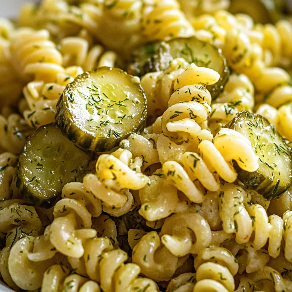 Salade de pâtes avec cornichons à l'aneth fraîche et colorée