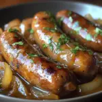 Saucisses dorées avec sauce crémeuse à la moutarde