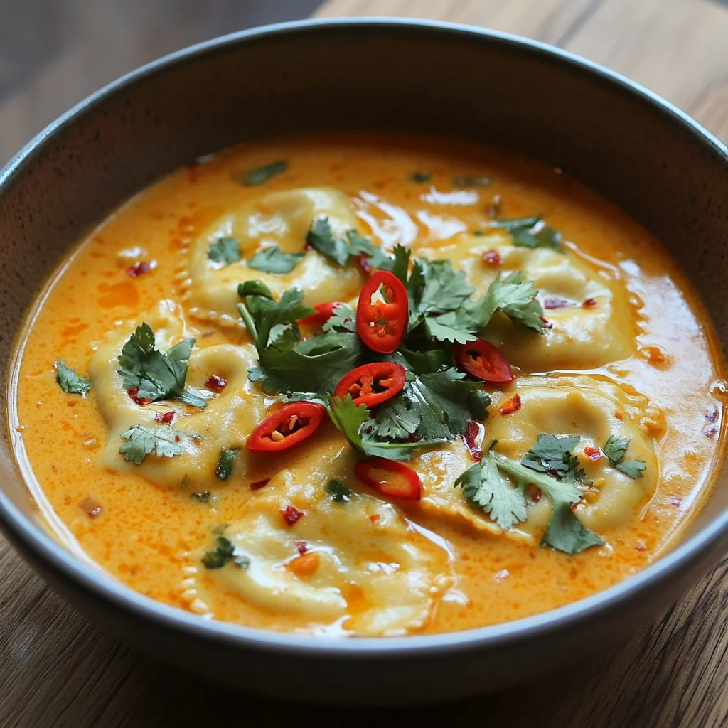 Soupe de curry thaï avec dumplings au coco, un plat savoureux et exotique