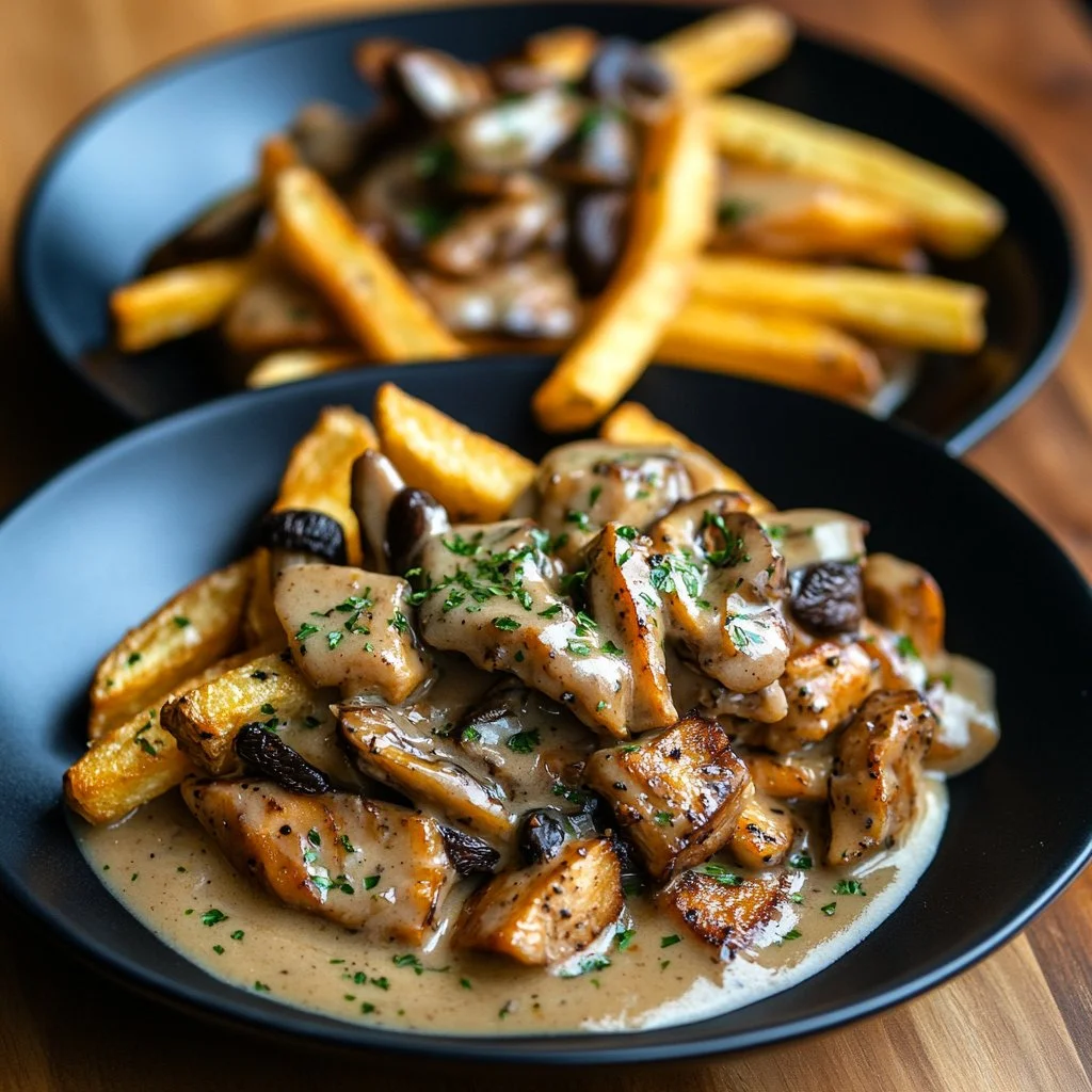 Plat de veau aux morilles servi avec légumes