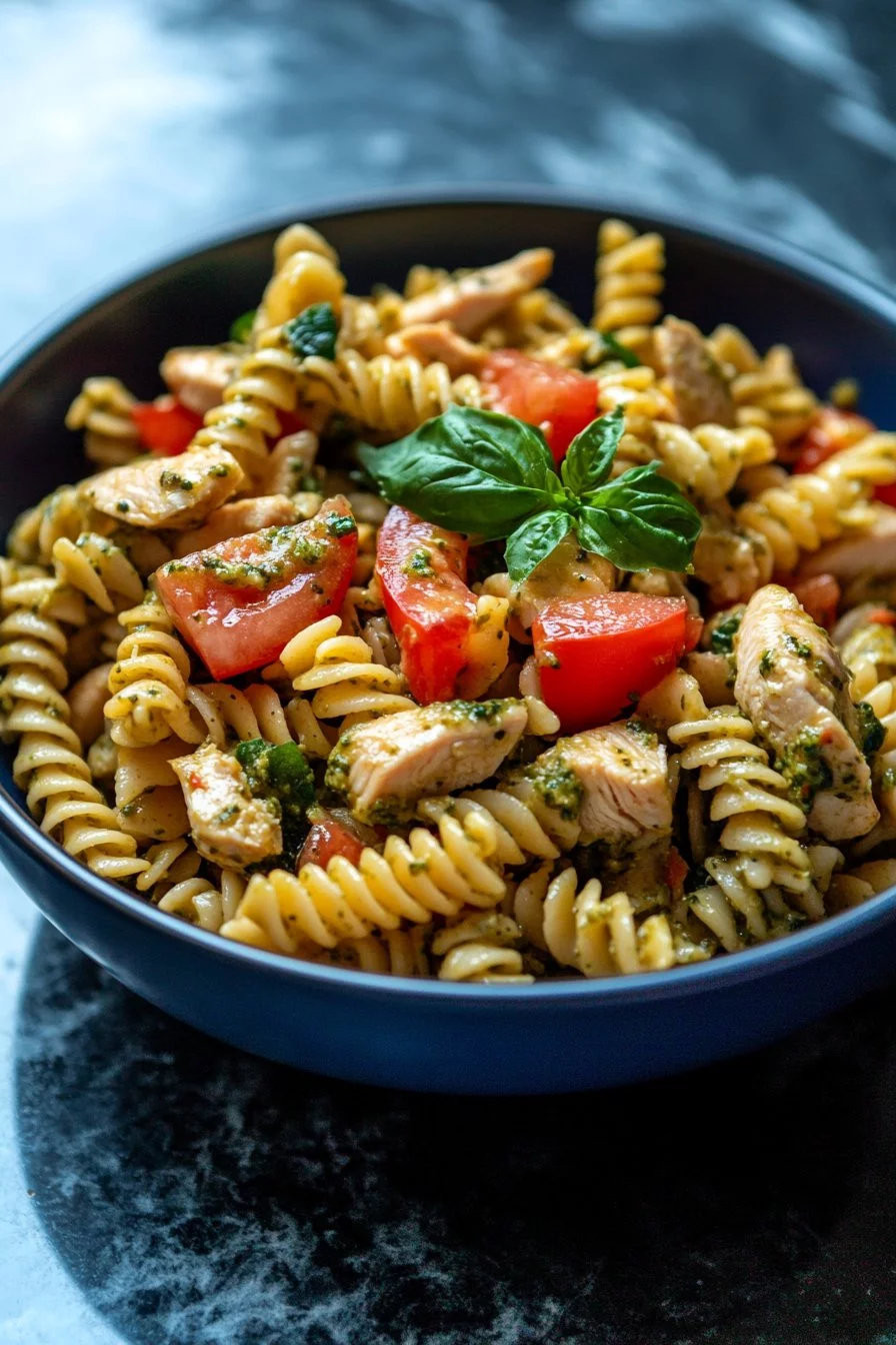 Salade de pâtes au pesto de poulet
