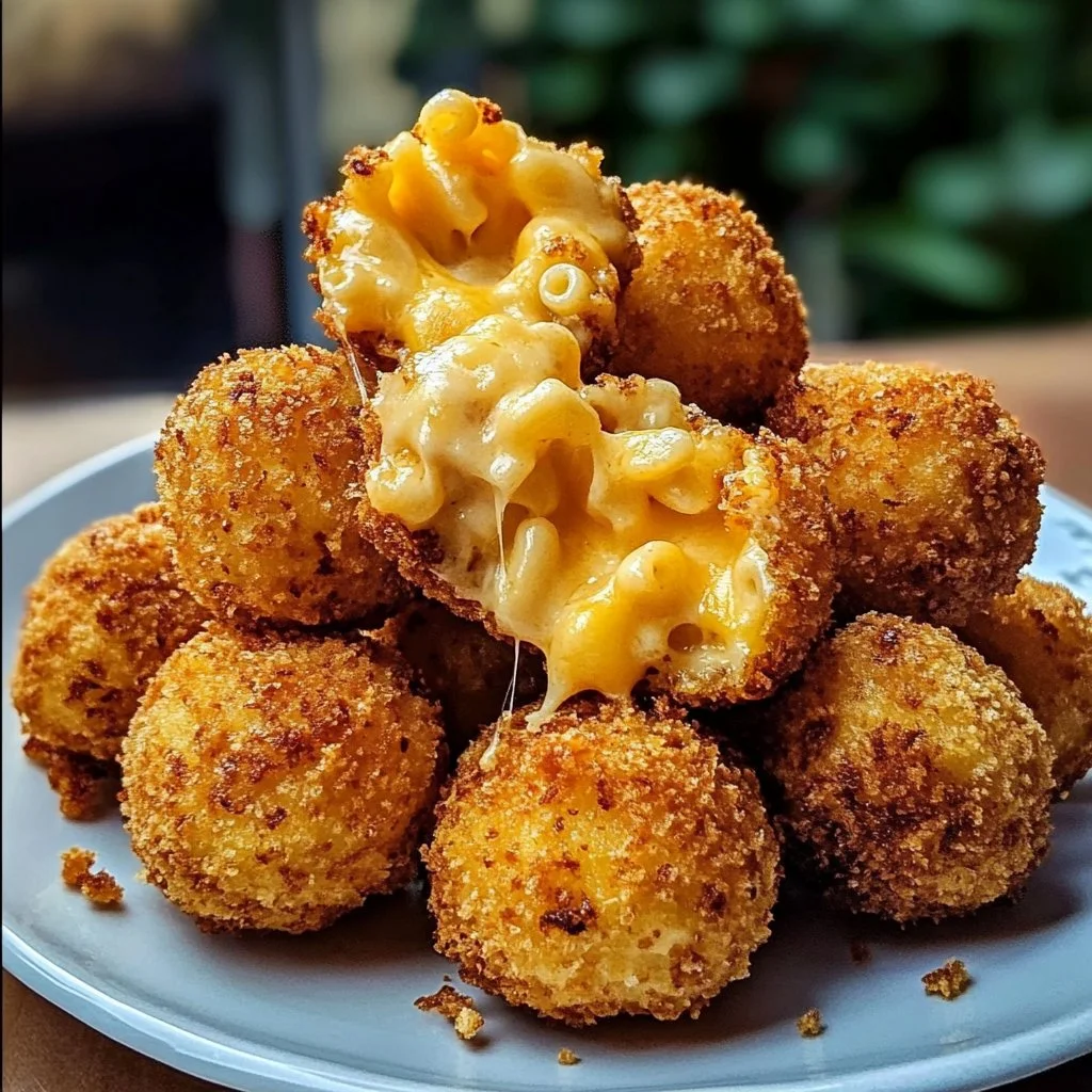 Billes de macaronis au fromage préparées à la friteuse à air, croustillantes et savoureuses.