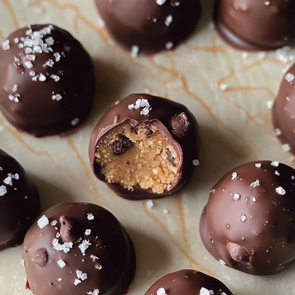 Boules de pâte à cookie saines prêtes à être dégustées.