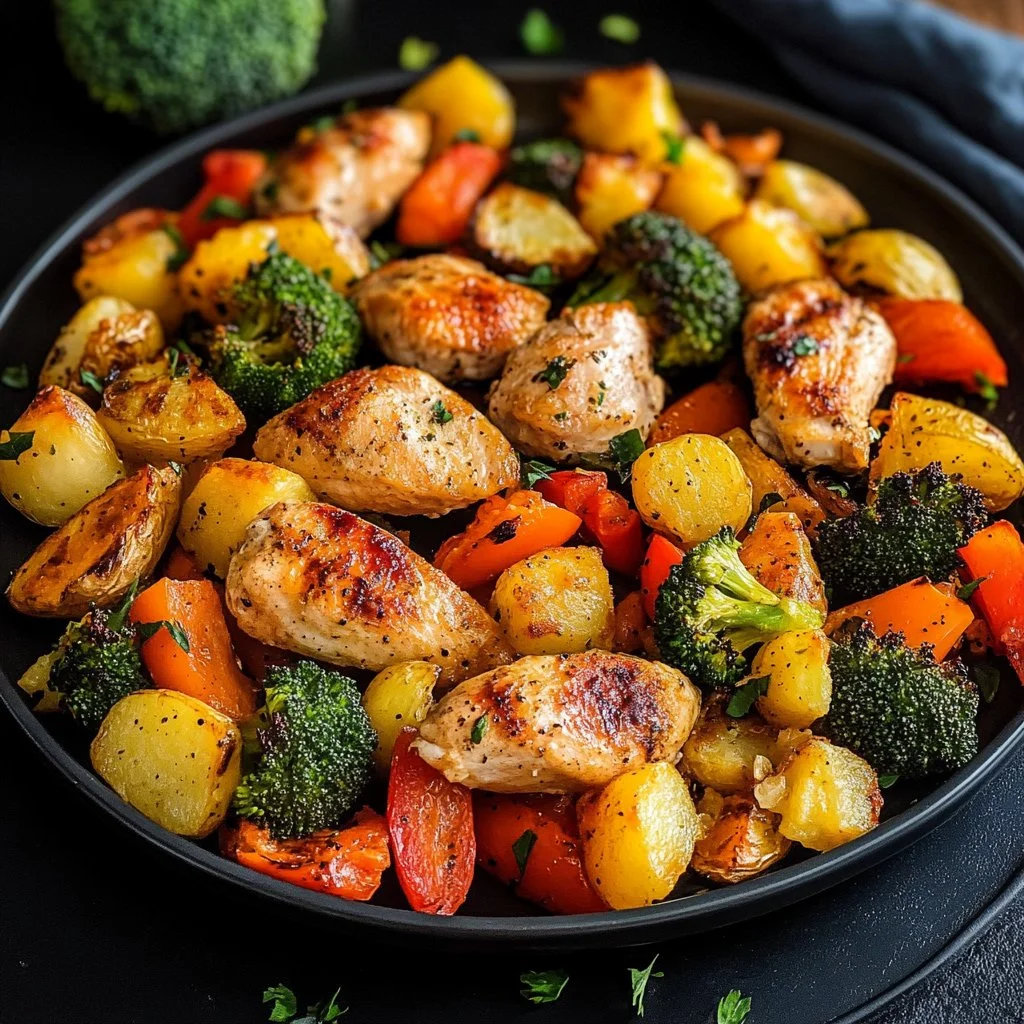 Poulet et légumes cuits à l'air fryer accompagnés d'épices
