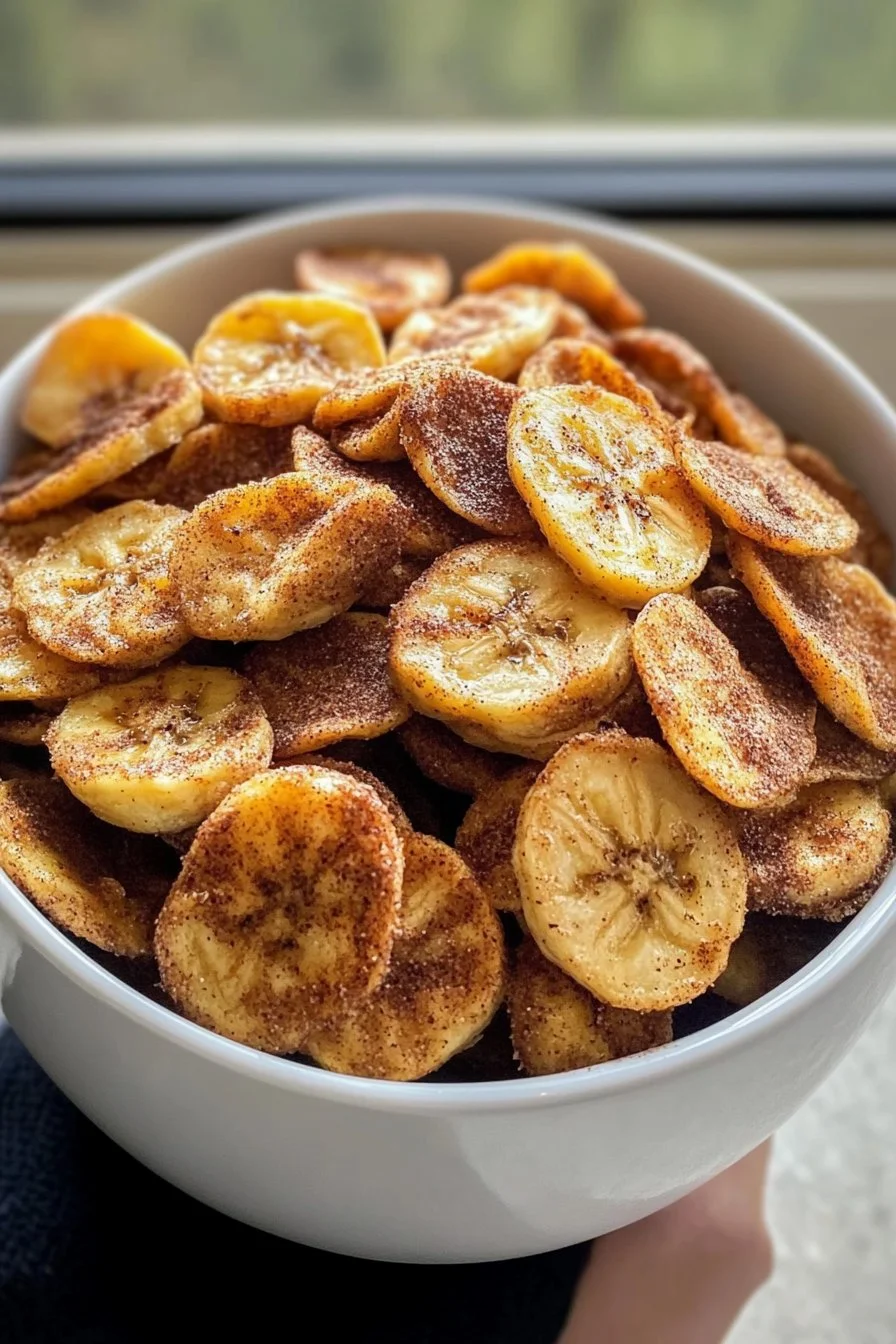 Chips de banane à la cannelle au multimédia de cuisson à air