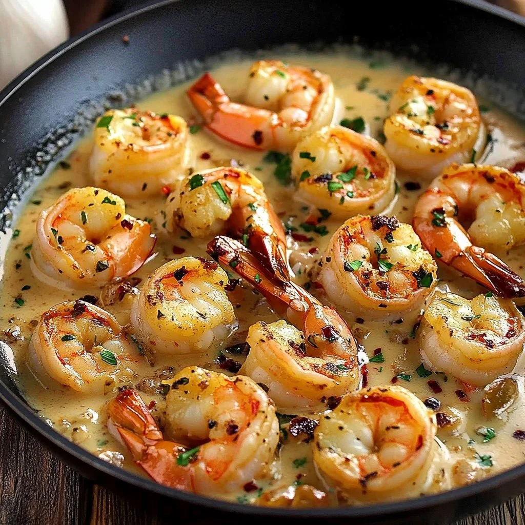 Crevettes à l'ail et lait de coco style Thaï dans une assiette