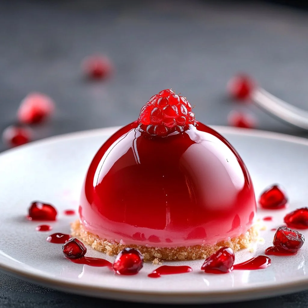 Dômes de Mousse de Grenade Brillante, dessert moelleux et coloré.