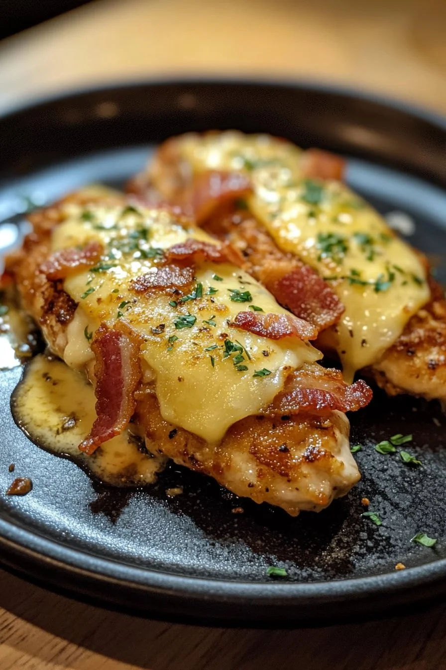 Escalopes de poulet au fromage et lard